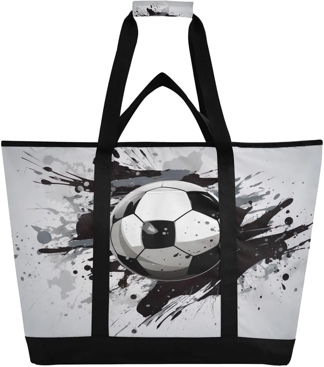 Soccer Tote Bag for Women with Zipper Reusable Grocery Bags Foldable Insulated Cooler Bag Totes Shopping Bags Handbags for Groceries Beach Travel Work Picnic