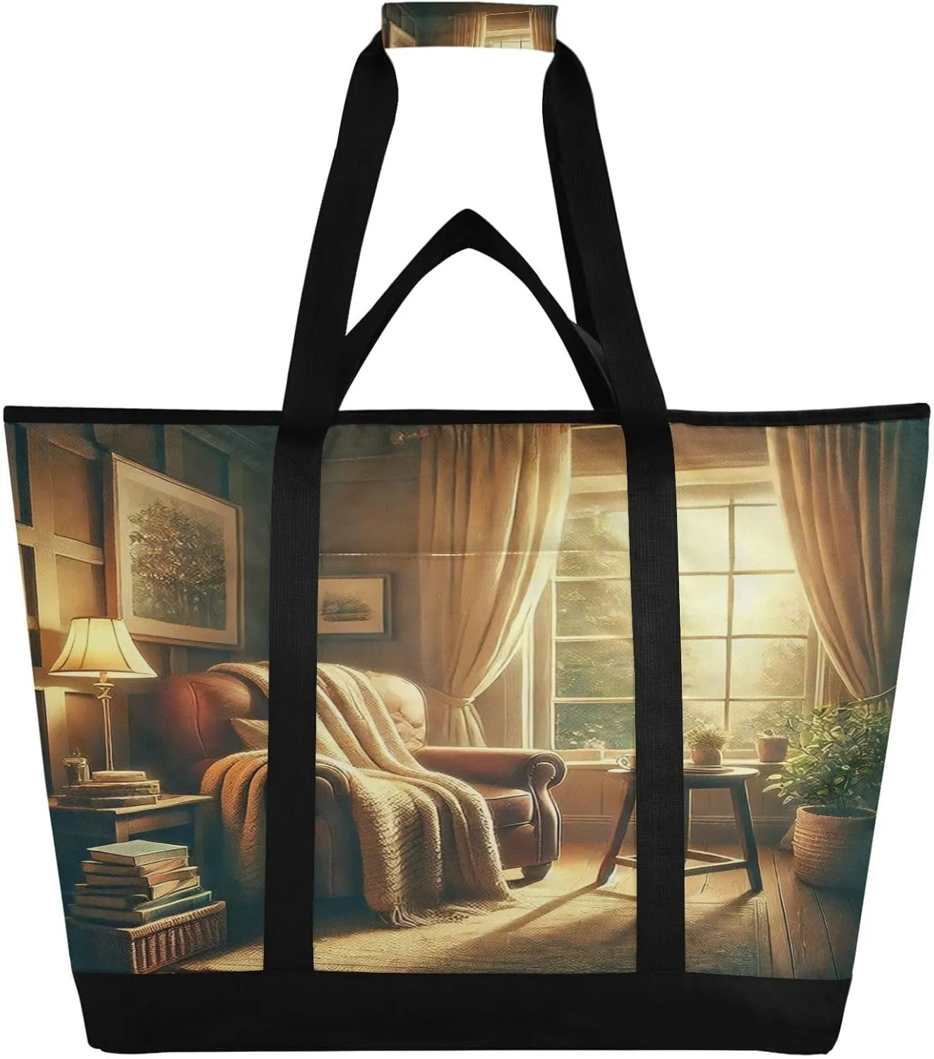 Sofa Booking Cozy Tote Bag for Women with Zipper Reusable Grocery Bags Foldable Insulated Cooler Bag Shopping Bags Handbags Totes for Groceries Work Picnic Travel Beach