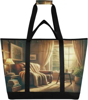 Sofa Booking Cozy Tote Bag for Women with Zipper Reusable Grocery Bags Foldable Insulated Cooler Bag Shopping Bags Handbags Totes for Groceries Work Picnic Travel Beach