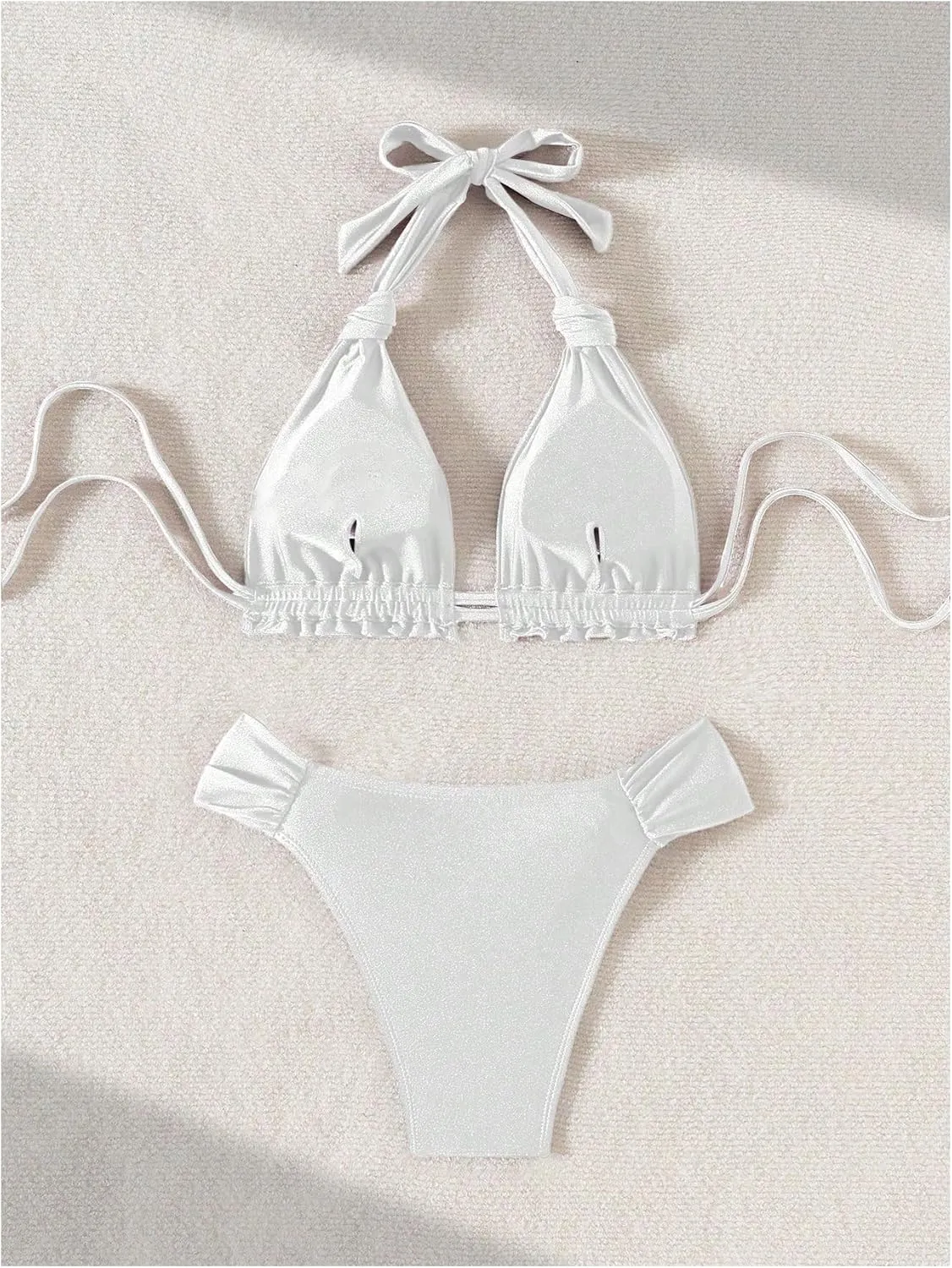 SOLY HUX Bathing Suit for Women Halter Triangle Knot Bikini Set Two Piece Swimsuit