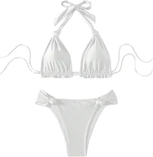 SOLY HUX Bathing Suit for Women Halter Triangle Knot Bikini Set Two Piece Swimsuit