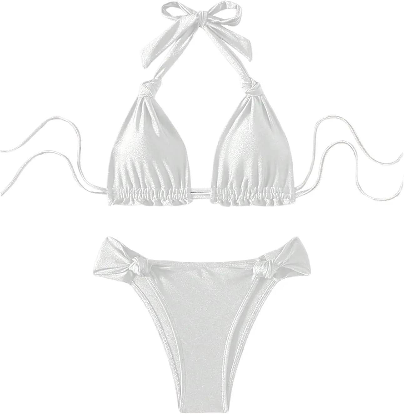 SOLY HUX Bathing Suit for Women Halter Triangle Knot Bikini Set Two Piece Swimsuit