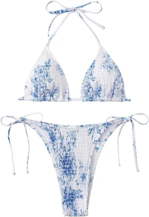 SOLY HUX Women's 2 Piece Bikini Set Halter String Triangle Tie Side Swimsuit Bathing Suits