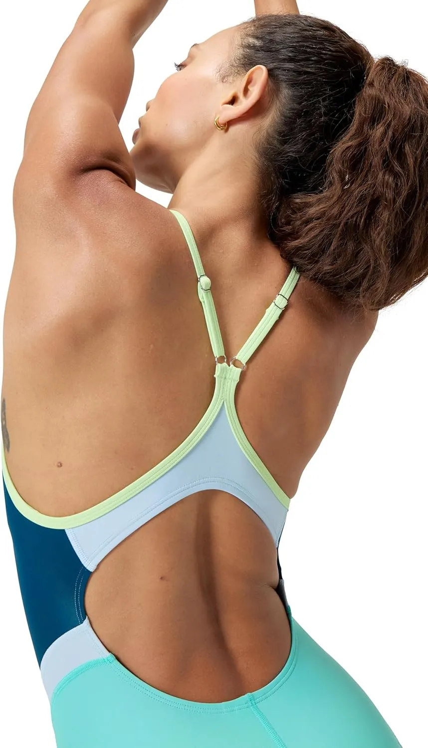 Speedo Women's Swimsuit One Piece Quantum Splice Thin Strap High Cut Solid