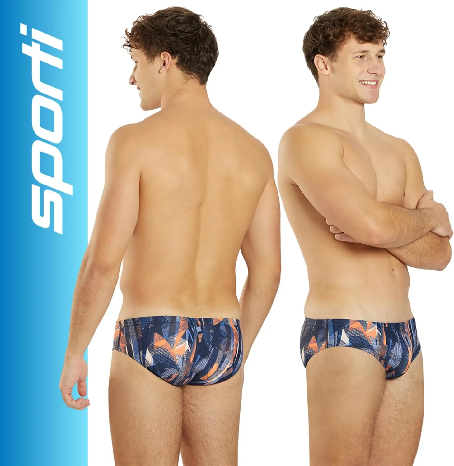 Sporti Men's Swim Briefs - Graphic Design Swimming Training Suit - Men's Athletic Swimwear Briefs for Racing & Lap Swimming
