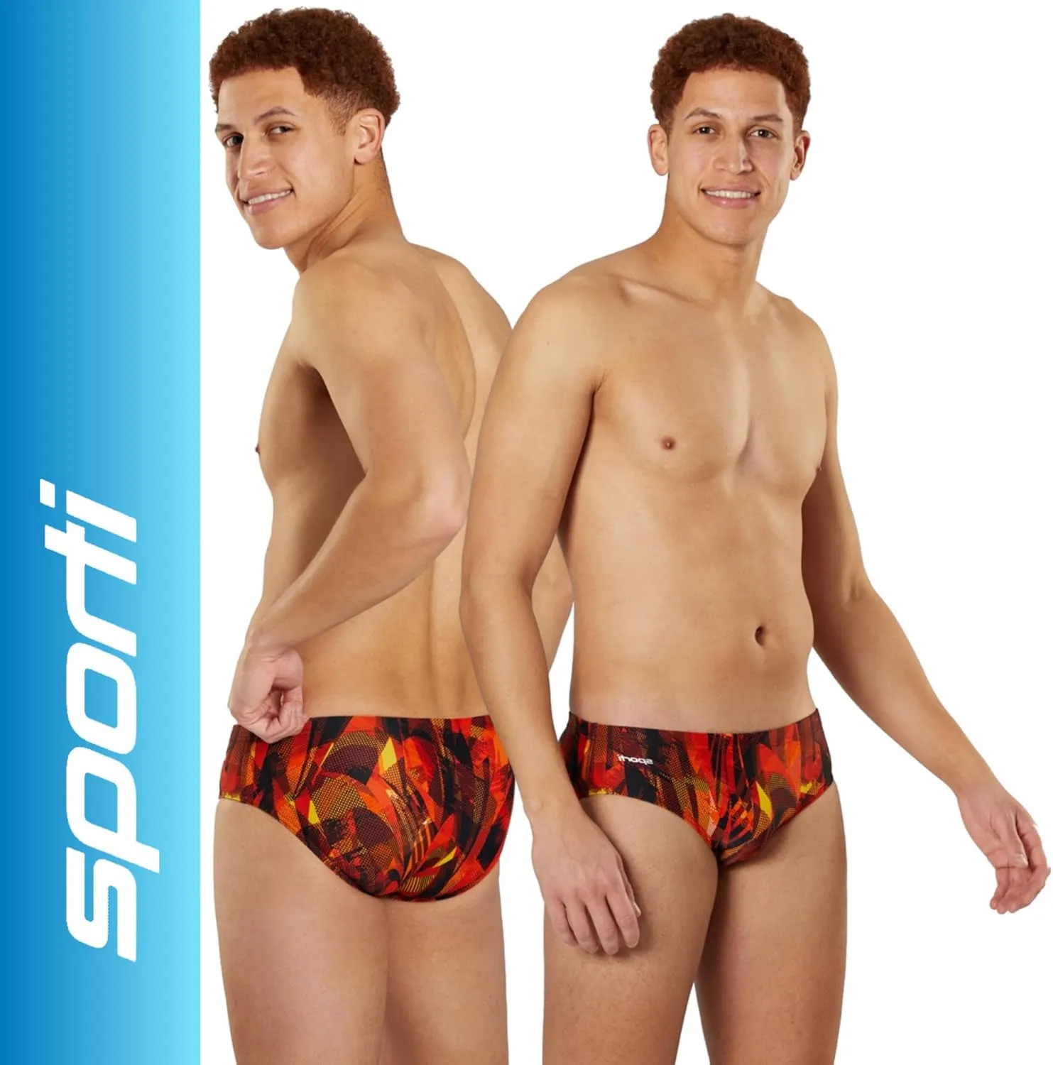 Sporti Men's Swim Briefs - Graphic Design Swimming Training Suit - Men's Athletic Swimwear Briefs for Racing & Lap Swimming