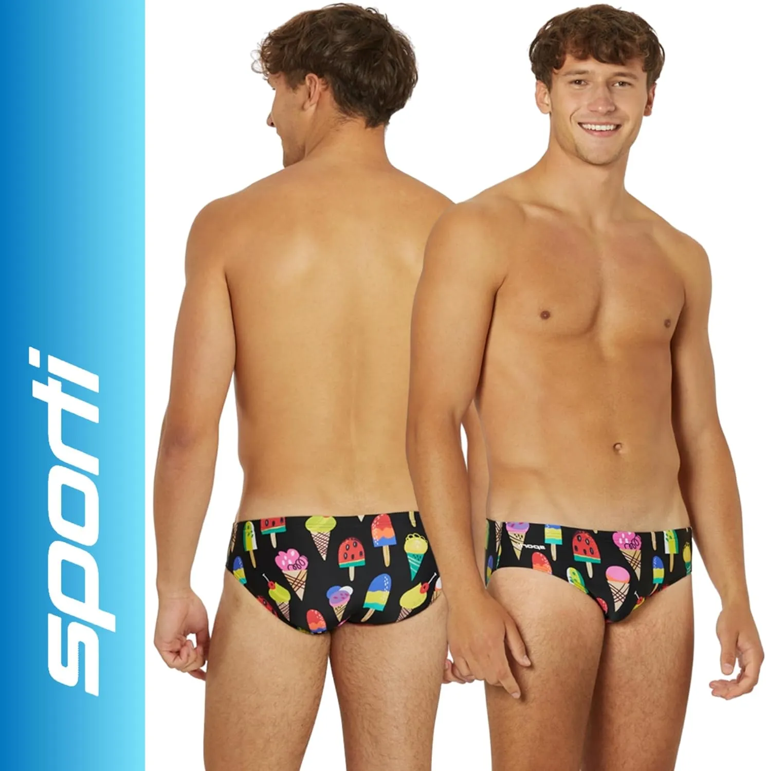 Sporti Men's Swim Briefs - Printed Color & Solid Swimsuit Training Suit - Men's Athletic Swimwear Briefs for Lap Swimming