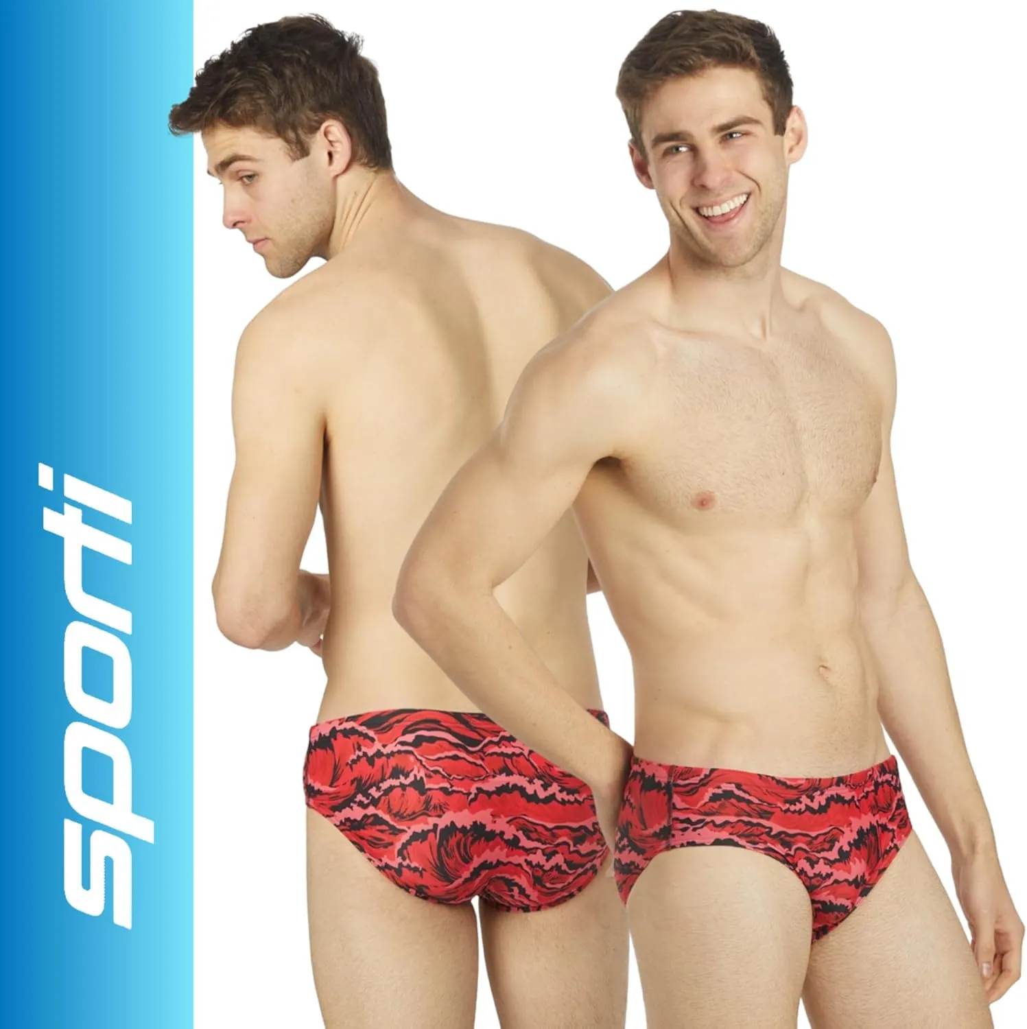 Sporti Men's Swim Briefs - Printed Color & Solid Swimsuit Training Suit - Men's Athletic Swimwear Briefs for Lap Swimming