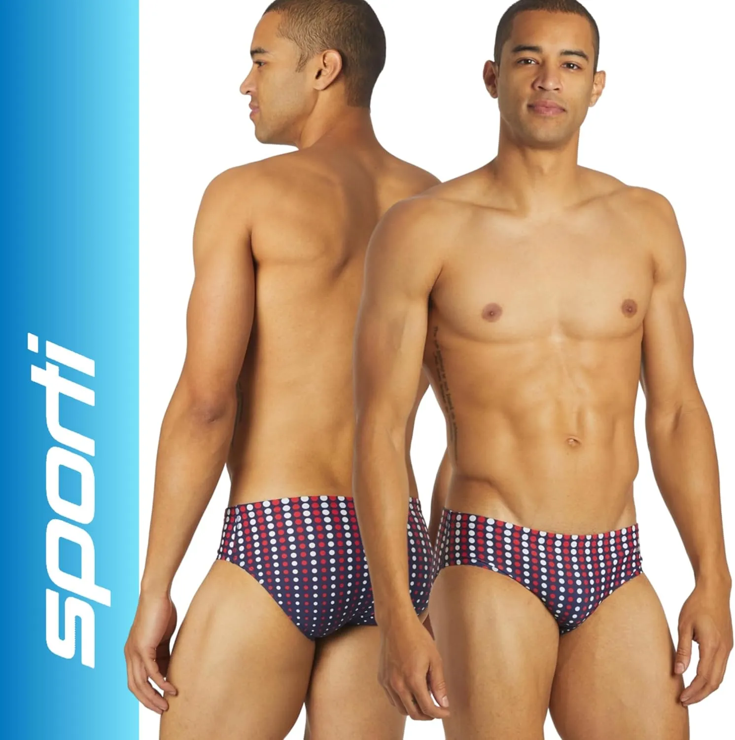 Sporti Men's Swim Briefs - Printed Color & Solid Swimsuit Training Suit - Men's Athletic Swimwear Briefs for Lap Swimming