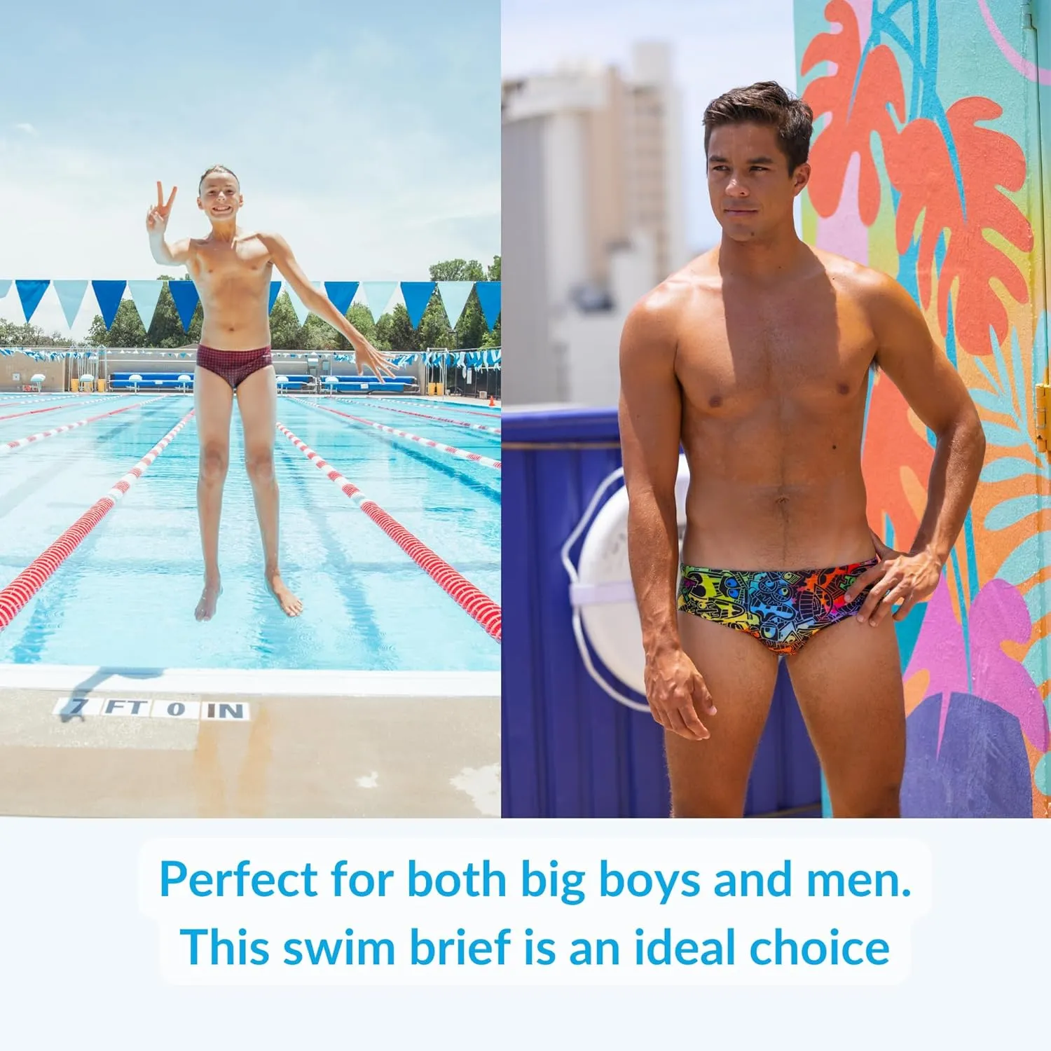 Sporti Men's Swim Briefs - Printed Color & Solid Swimsuit Training Suit - Men's Athletic Swimwear Briefs for Lap Swimming