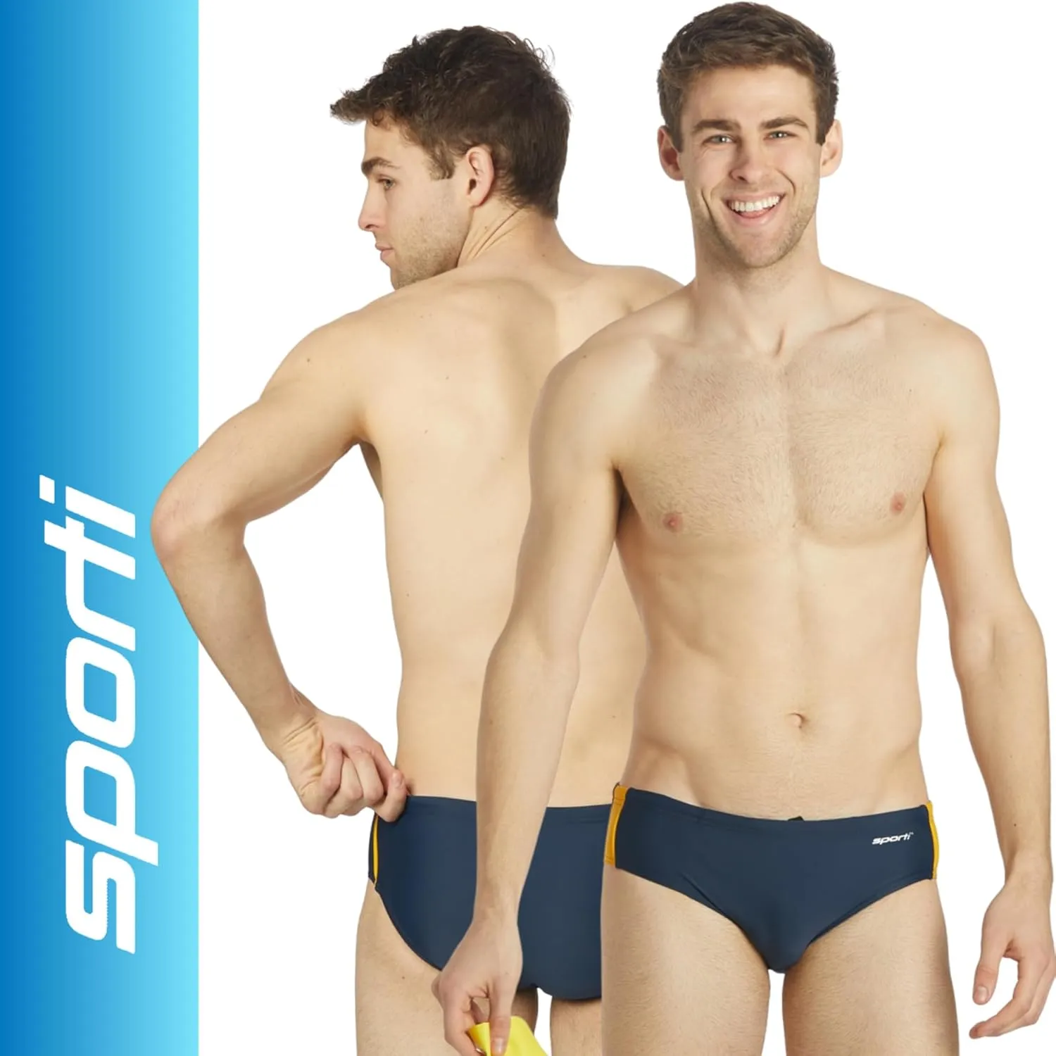 Sporti Men's Swim Briefs - Printed Color & Solid Swimsuit Training Suit - Men's Athletic Swimwear Briefs for Lap Swimming