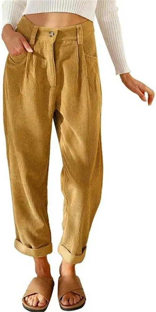 Spring and Autumn Warm Women's High Waist Casual Pants Corduroy Loose Straight Pants Women's Solid Color Pencil Pants