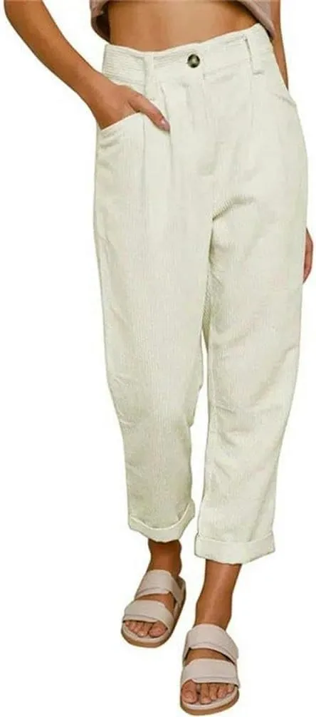 Spring and Autumn Warm Women's High Waist Casual Pants Corduroy Loose Straight Pants Women's Solid Color Pencil Pants