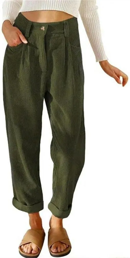 Spring and Autumn Warm Women's High Waist Casual Pants Corduroy Loose Straight Pants Women's Solid Color Pencil Pants