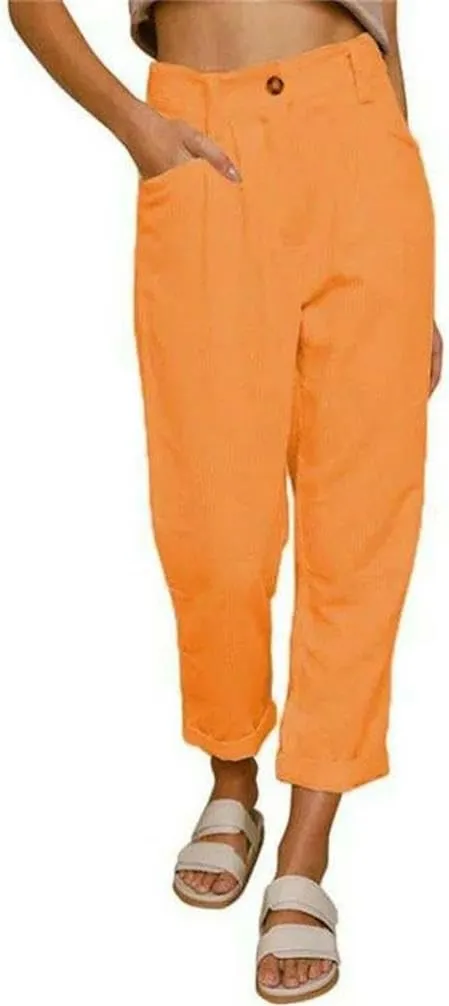 Spring and Autumn Warm Women's High Waist Casual Pants Corduroy Loose Straight Pants Women's Solid Color Pencil Pants