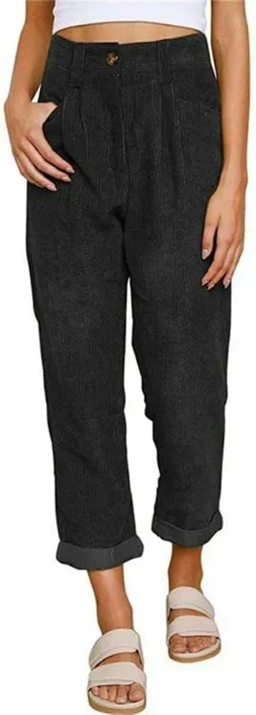 Spring and Autumn Warm Women's High Waist Casual Pants Corduroy Loose Straight Pants Women's Solid Color Pencil Pants