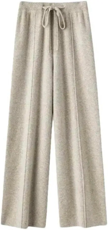 Spring and Autumn Warm Wool Knit Straight Solid Color Casual Stretch Women's Office Work Trousers Draped