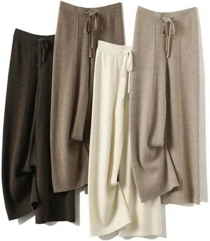 Spring and Autumn Warm Wool Knit Straight Solid Color Casual Stretch Women's Office Work Trousers Draped