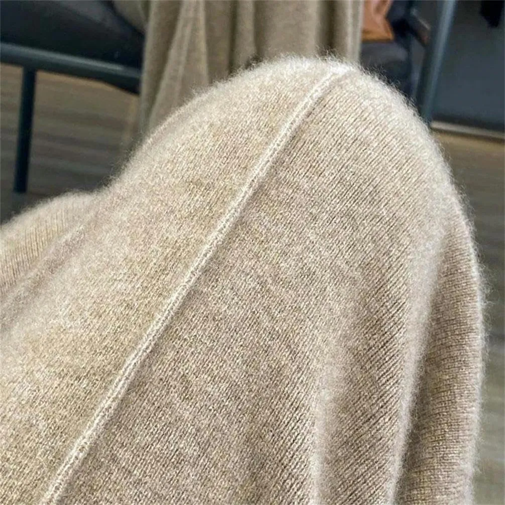 Spring and Autumn Warm Wool Knit Straight Solid Color Casual Stretch Women's Office Work Trousers Draped