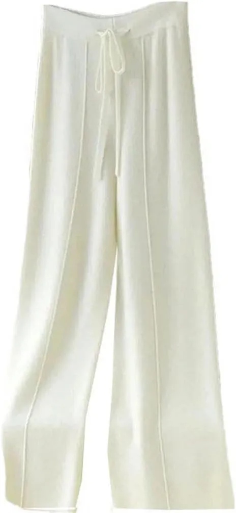 Spring and Autumn Warm Wool Knit Straight Solid Color Casual Stretch Women's Office Work Trousers Draped