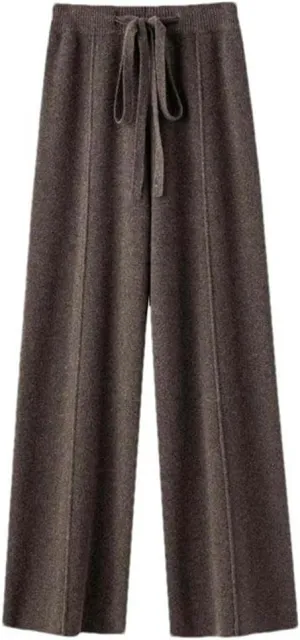 Spring and Autumn Warm Wool Knit Straight Solid Color Casual Stretch Women's Office Work Trousers Draped