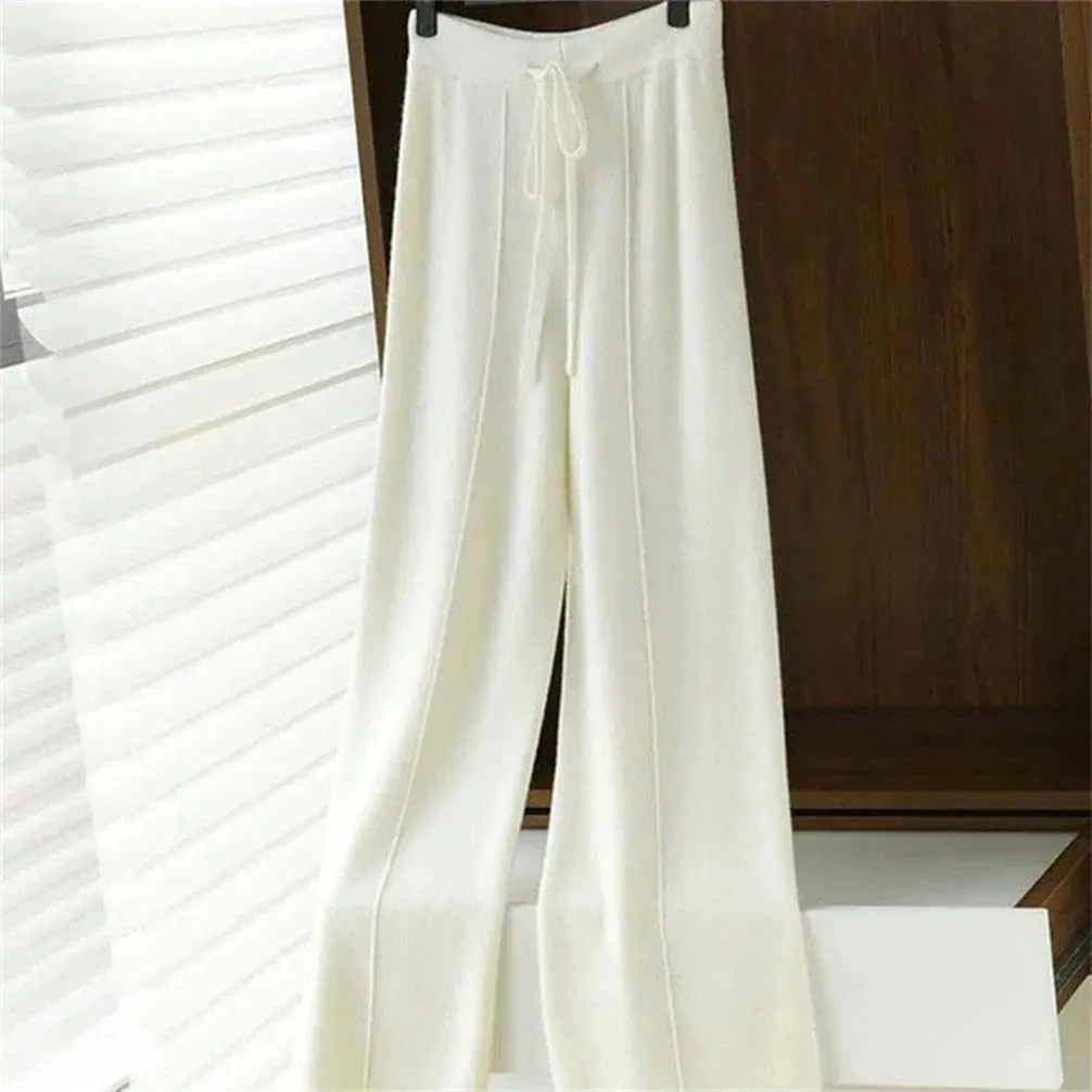 Spring and Autumn Warm Wool Knit Straight Solid Color Casual Stretch Women's Office Work Trousers Draped