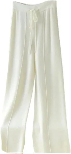 Spring and Autumn Warm Wool Knit Straight Solid Color Casual Stretch Women's Office Work Trousers Draped