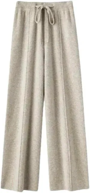 Spring and Autumn Warm Wool Knit Straight Solid Color Casual Stretch Women's Office Work Trousers Draped