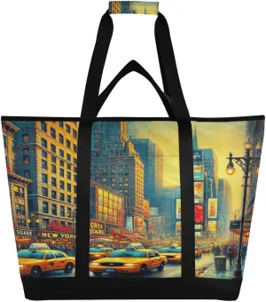 Street Scene Cars Tote Bag for Women with Zipper Reusable Grocery Bags Foldable Insulated Cooler Bag Totes Handbags Shopping Bags for Groceries Beach Picnic Travel Work