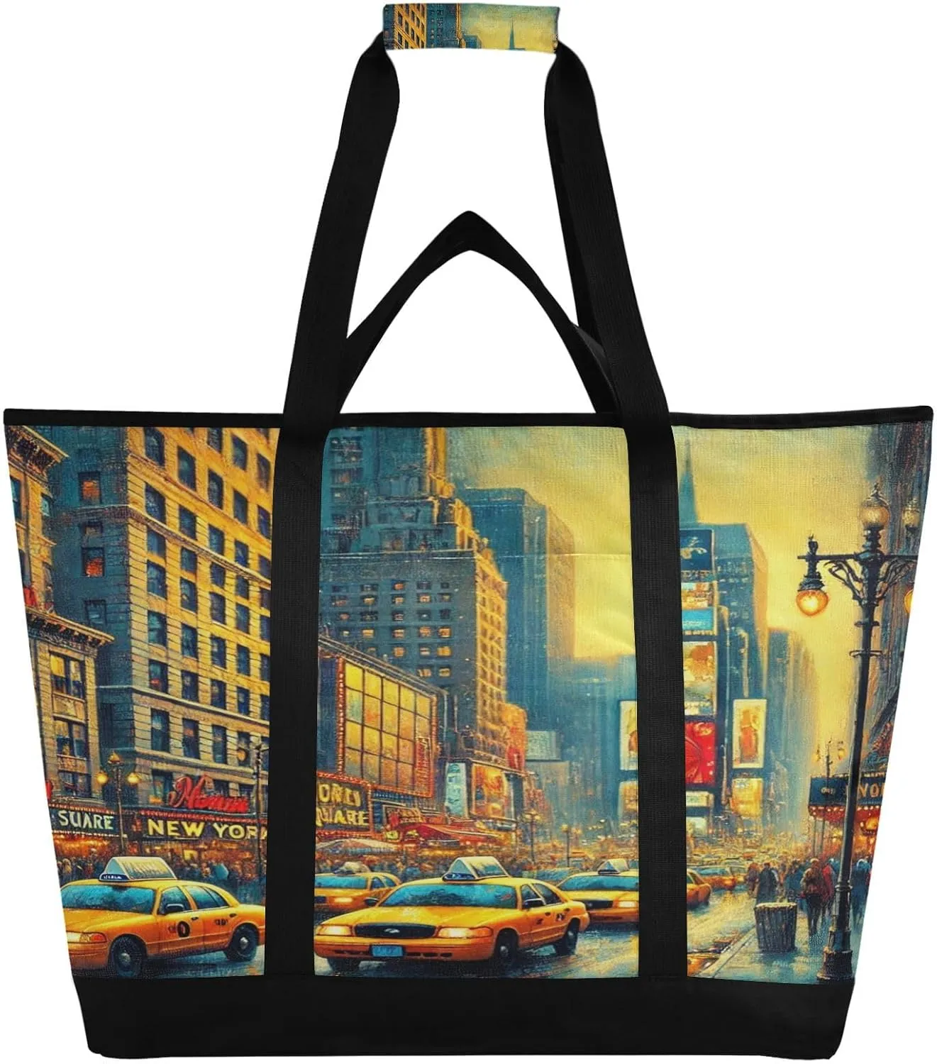 Street Scene Cars Tote Bag for Women with Zipper Reusable Grocery Bags Foldable Insulated Cooler Bag Totes Handbags Shopping Bags for Groceries Beach Picnic Travel Work