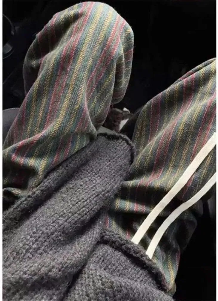 Striped Lazy Style Casual Wide-Leg Pants for Women's Spring and Autumn high Waist mop Pants Elastic Color