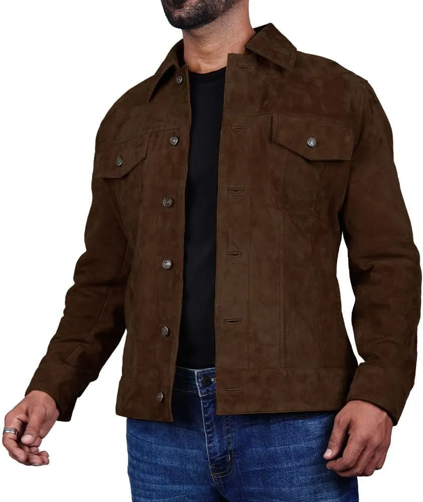 Suede Jacket for Men - Premium Suede Leather Bomber Jacket | Trucker Coat for Mens