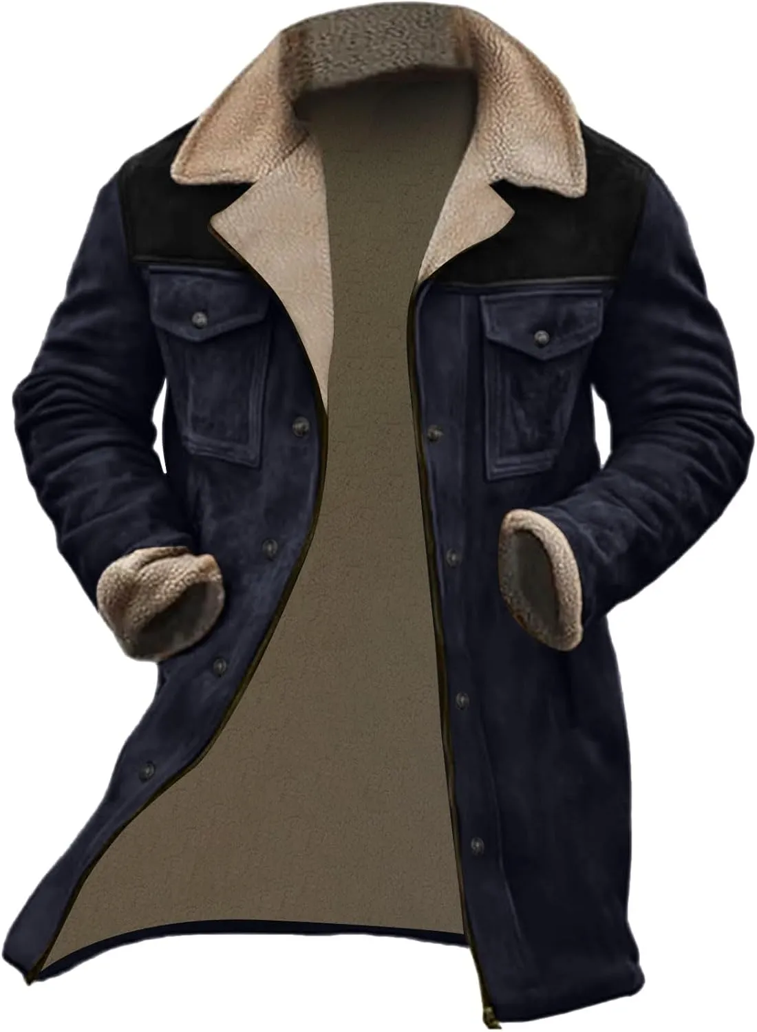 Suede Jacket Men, Men's Vintage Suede Jacket Plush Collar Coats Faux Leather Jacket Men Zip Up Motorcycle Jacket Coat