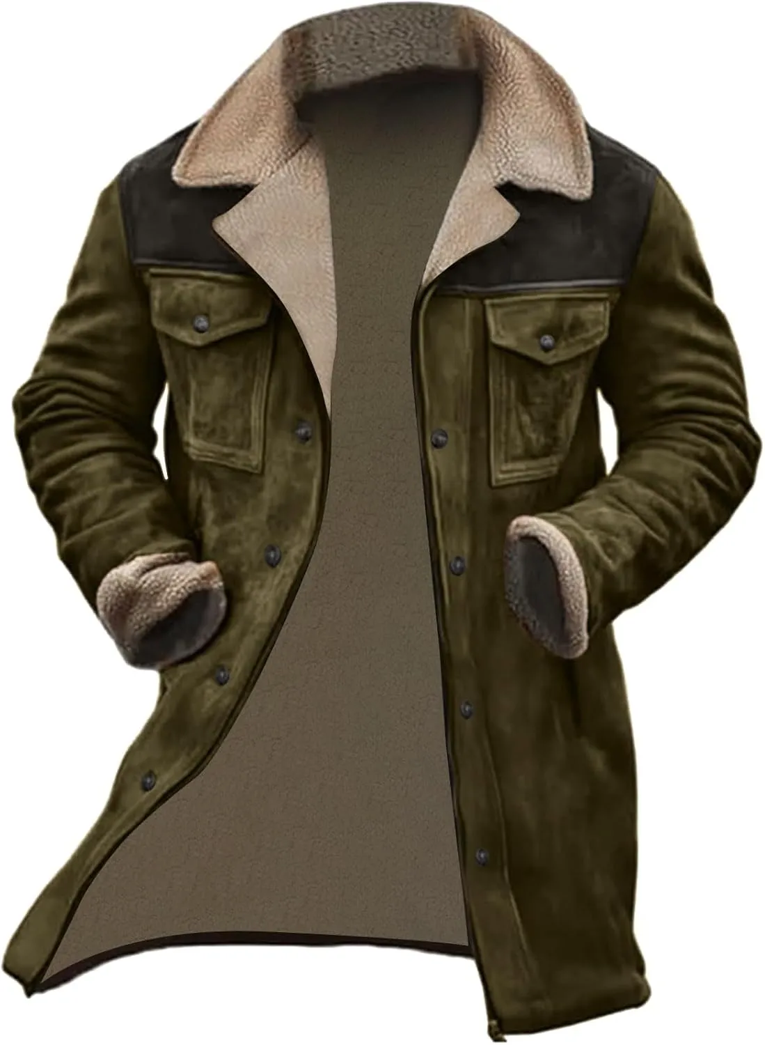 Suede Jacket Men, Men's Vintage Suede Jacket Plush Collar Coats Faux Leather Jacket Men Zip Up Motorcycle Jacket Coat