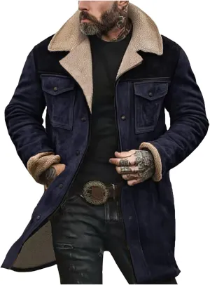 Suede Jacket Men, Men's Vintage Suede Jacket Plush Collar Coats Faux Leather Jacket Men Zip Up Motorcycle Jacket Coat