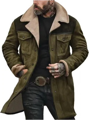 Suede Jacket Men, Men's Vintage Suede Jacket Plush Collar Coats Faux Leather Jacket Men Zip Up Motorcycle Jacket Coat