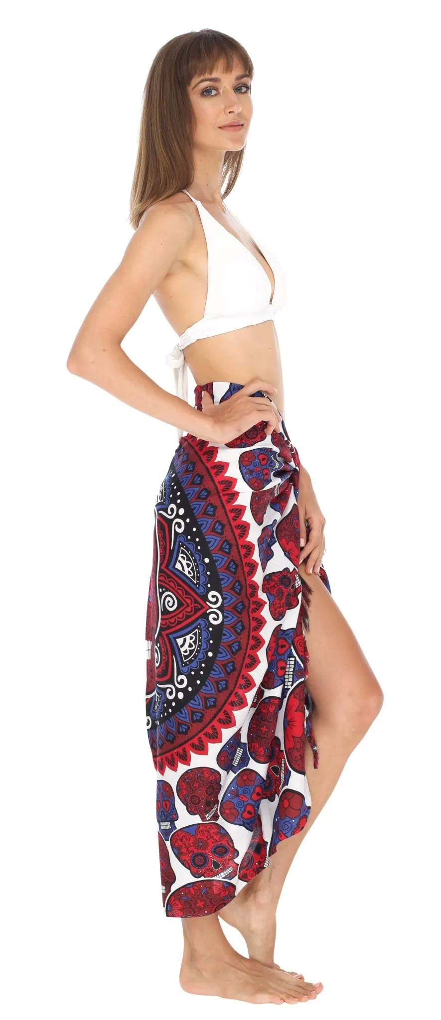 Sugar Skull Long Sarong with Fringe