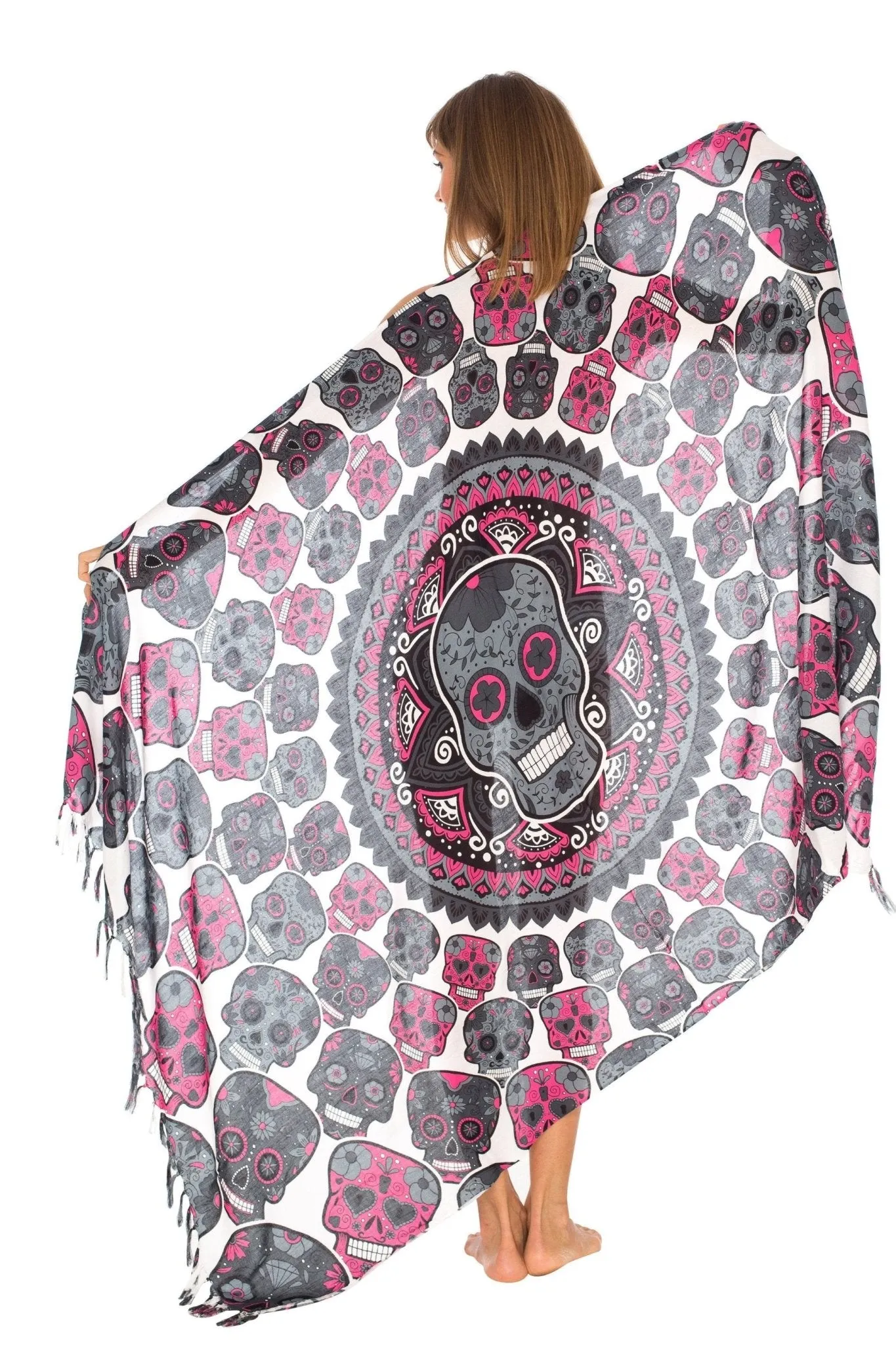 Sugar Skull Long Sarong with Fringe