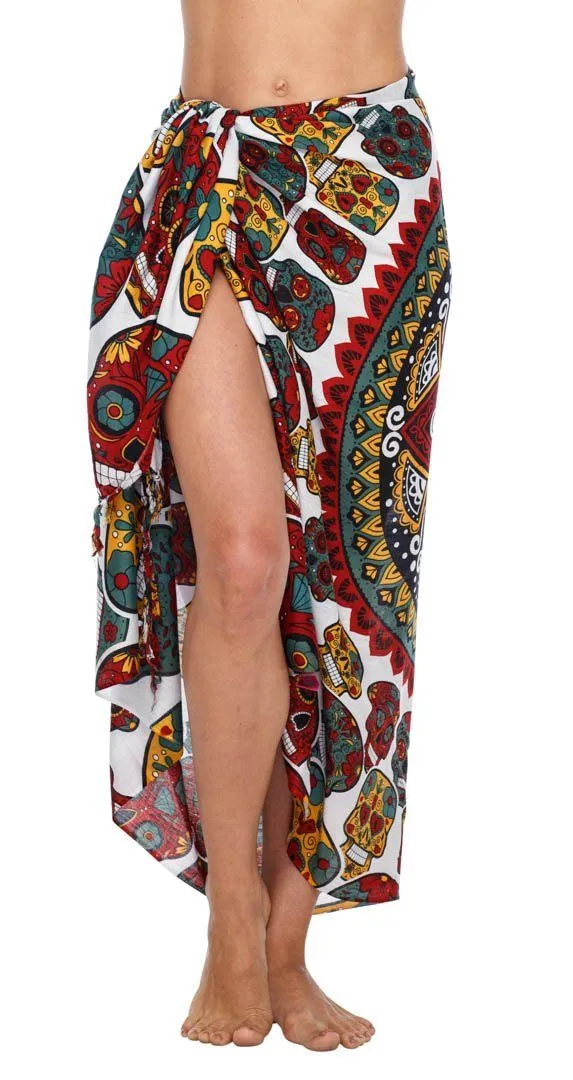 Sugar Skull Long Sarong with Fringe