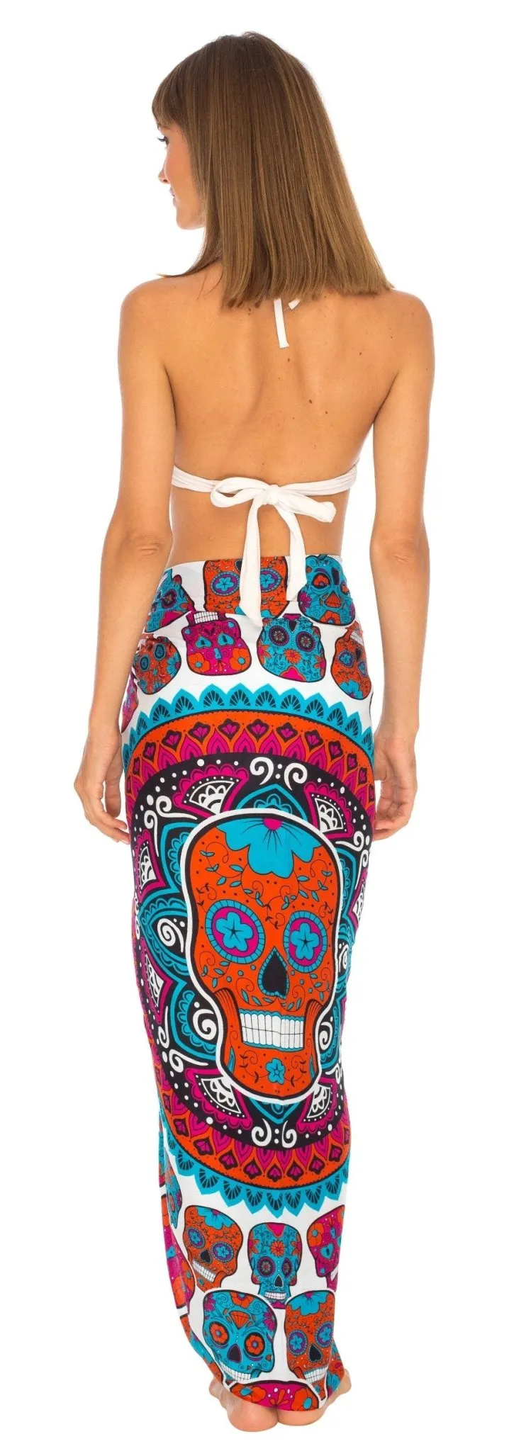 Sugar Skull Long Sarong with Fringe