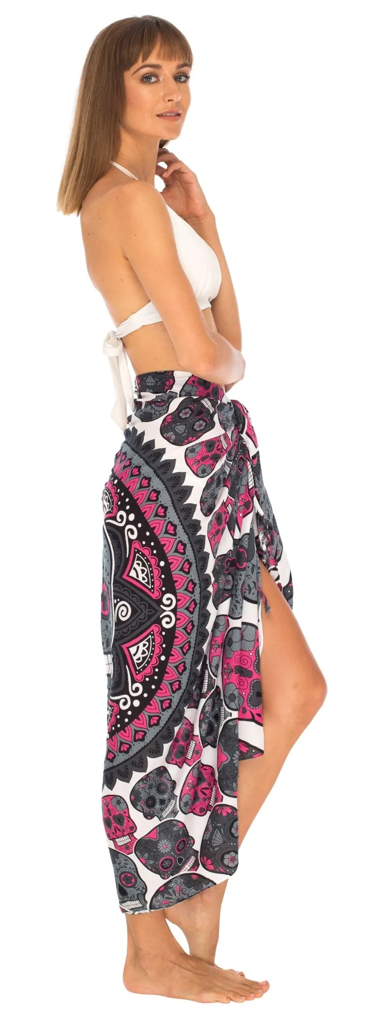 Sugar Skull Long Sarong with Fringe
