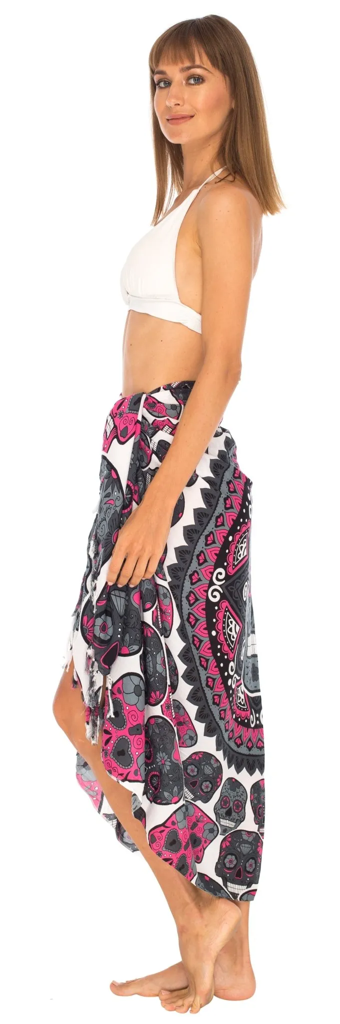 Sugar Skull Long Sarong with Fringe