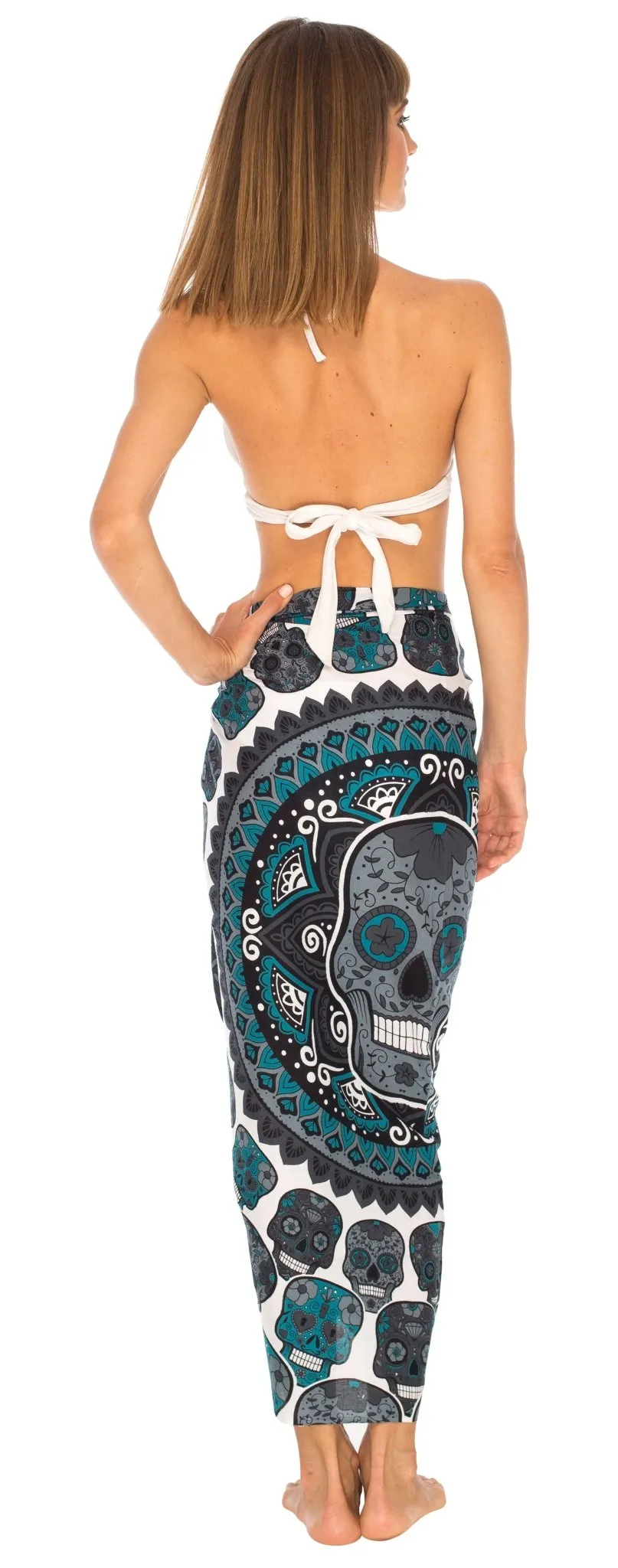 Sugar Skull Long Sarong with Fringe