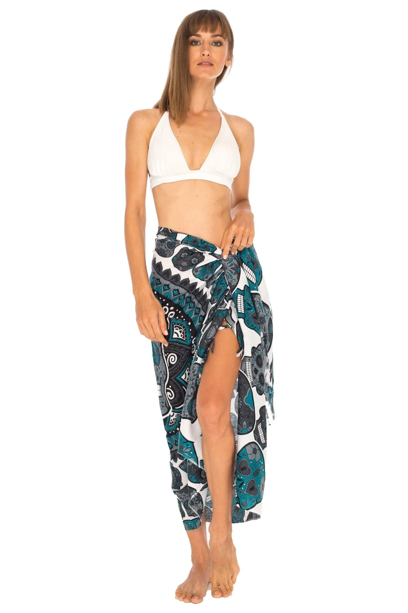 Sugar Skull Long Sarong with Fringe