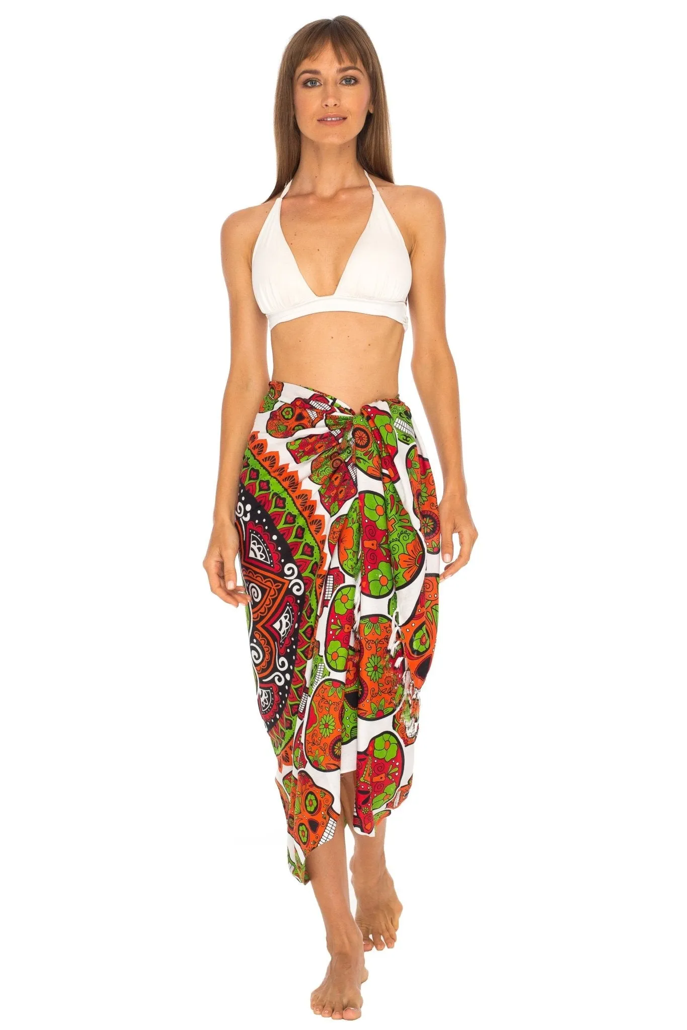Sugar Skull Long Sarong with Fringe