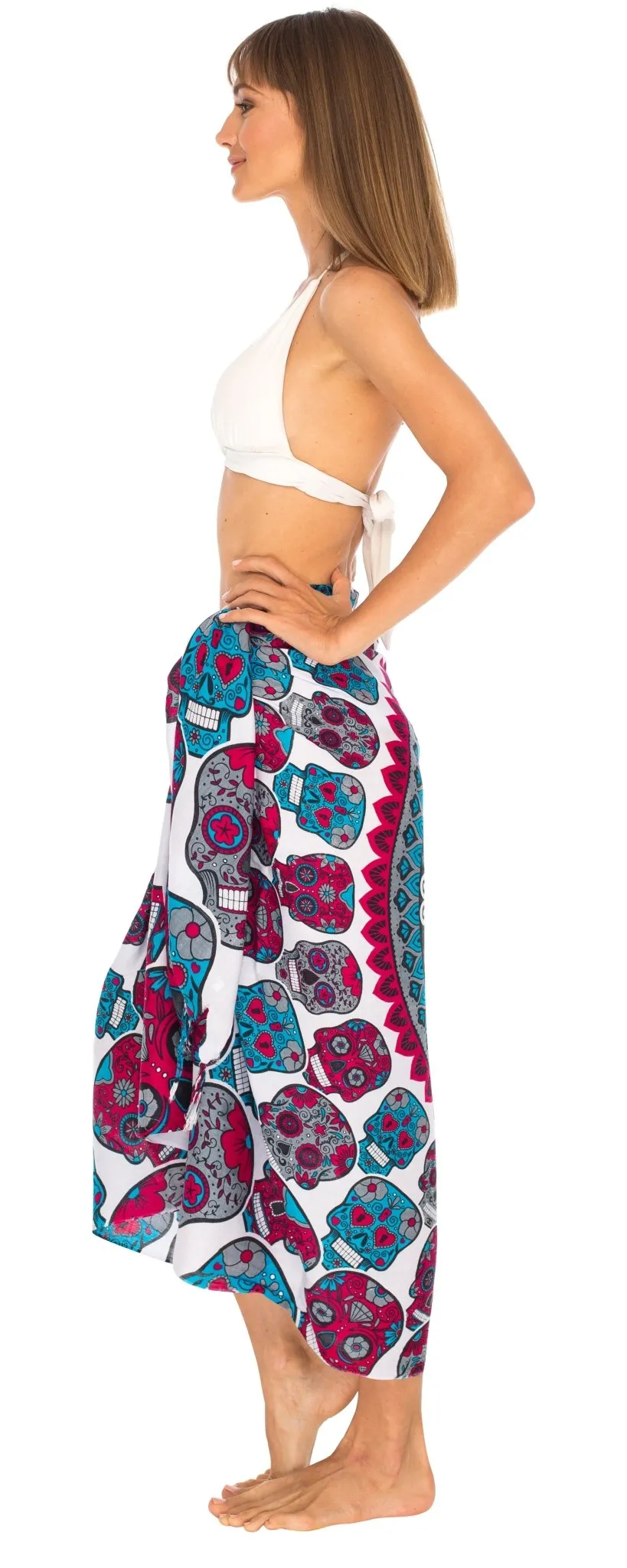 Sugar Skull Long Sarong with Fringe