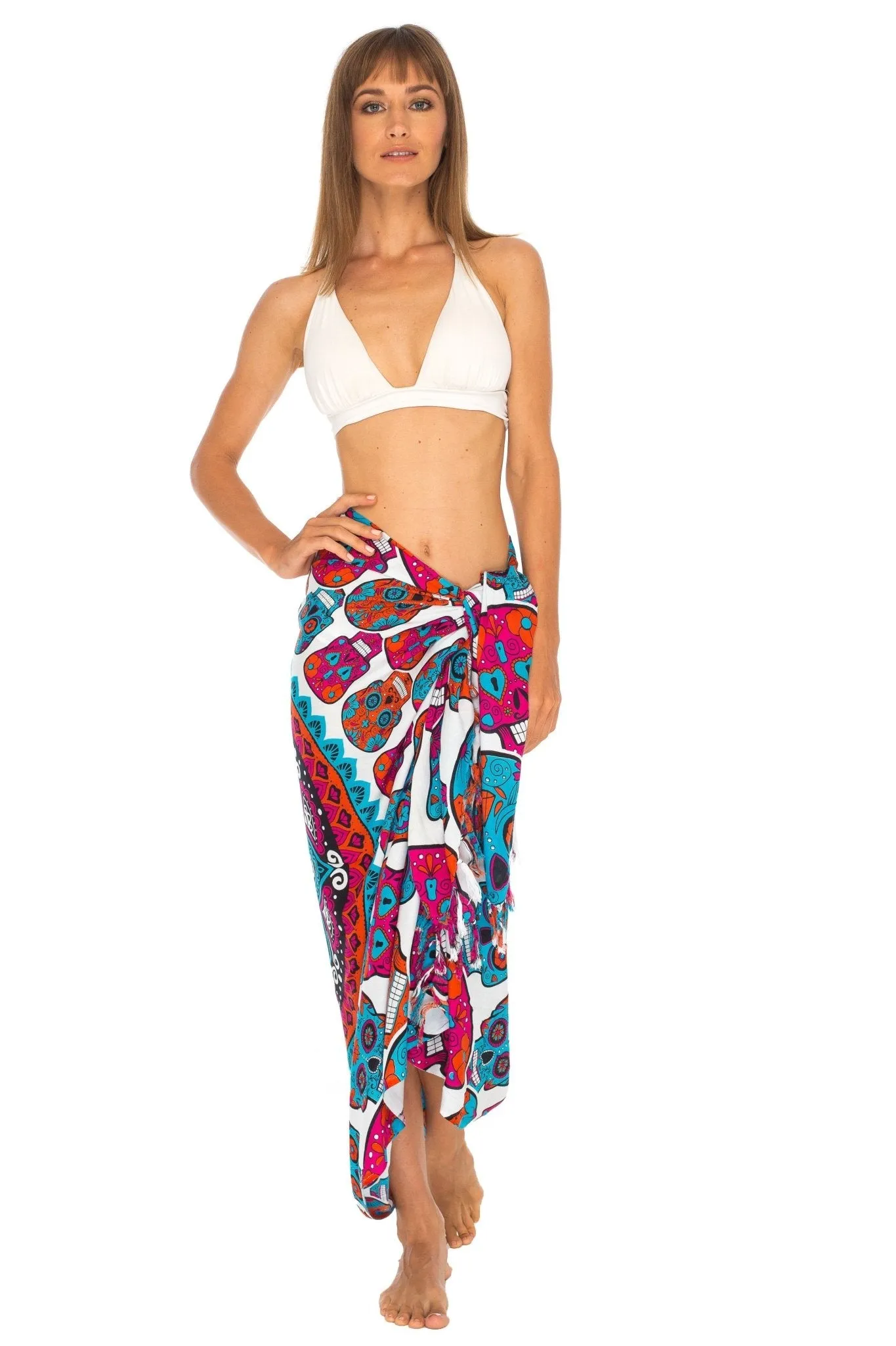 Sugar Skull Long Sarong with Fringe