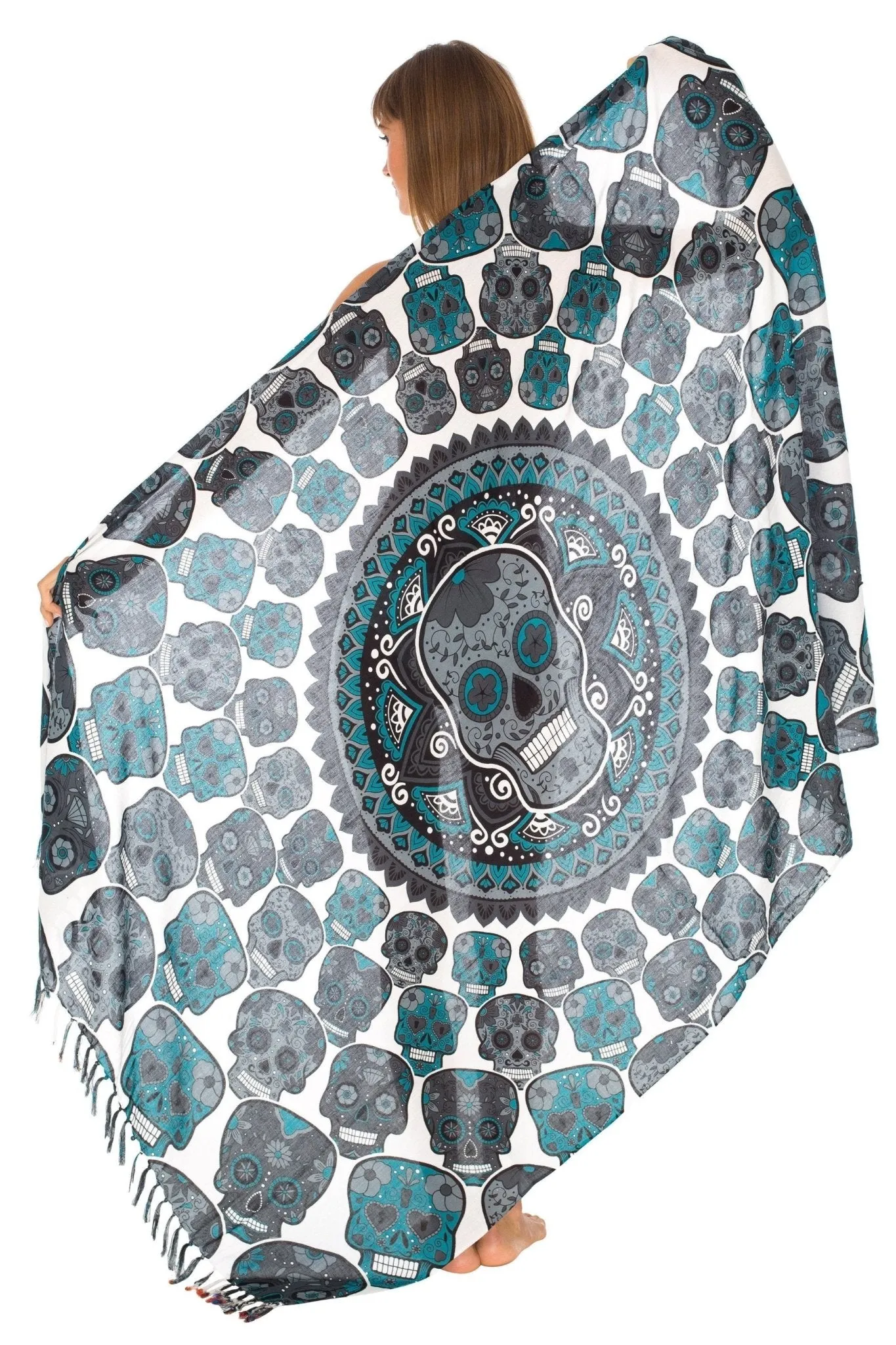 Sugar Skull Long Sarong with Fringe