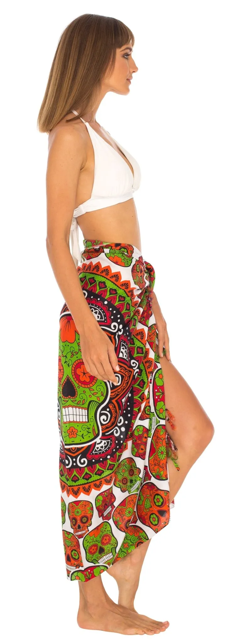 Sugar Skull Long Sarong with Fringe