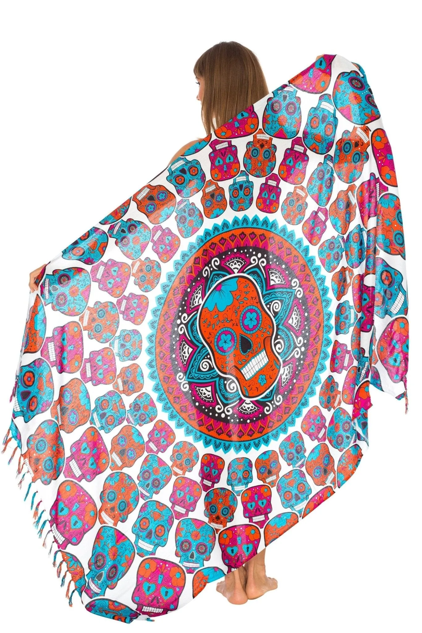 Sugar Skull Long Sarong with Fringe